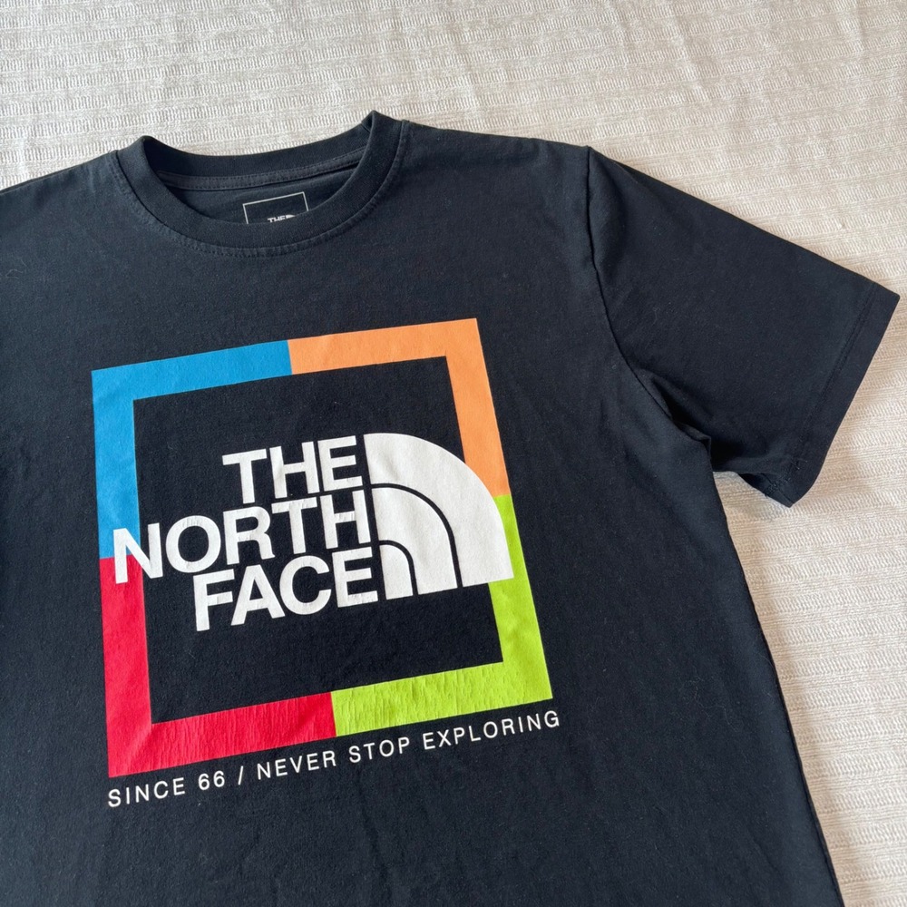 The‎ North Face Mens Black Multi Color Box Logo Graphic T-Shirt Small A5J5A
